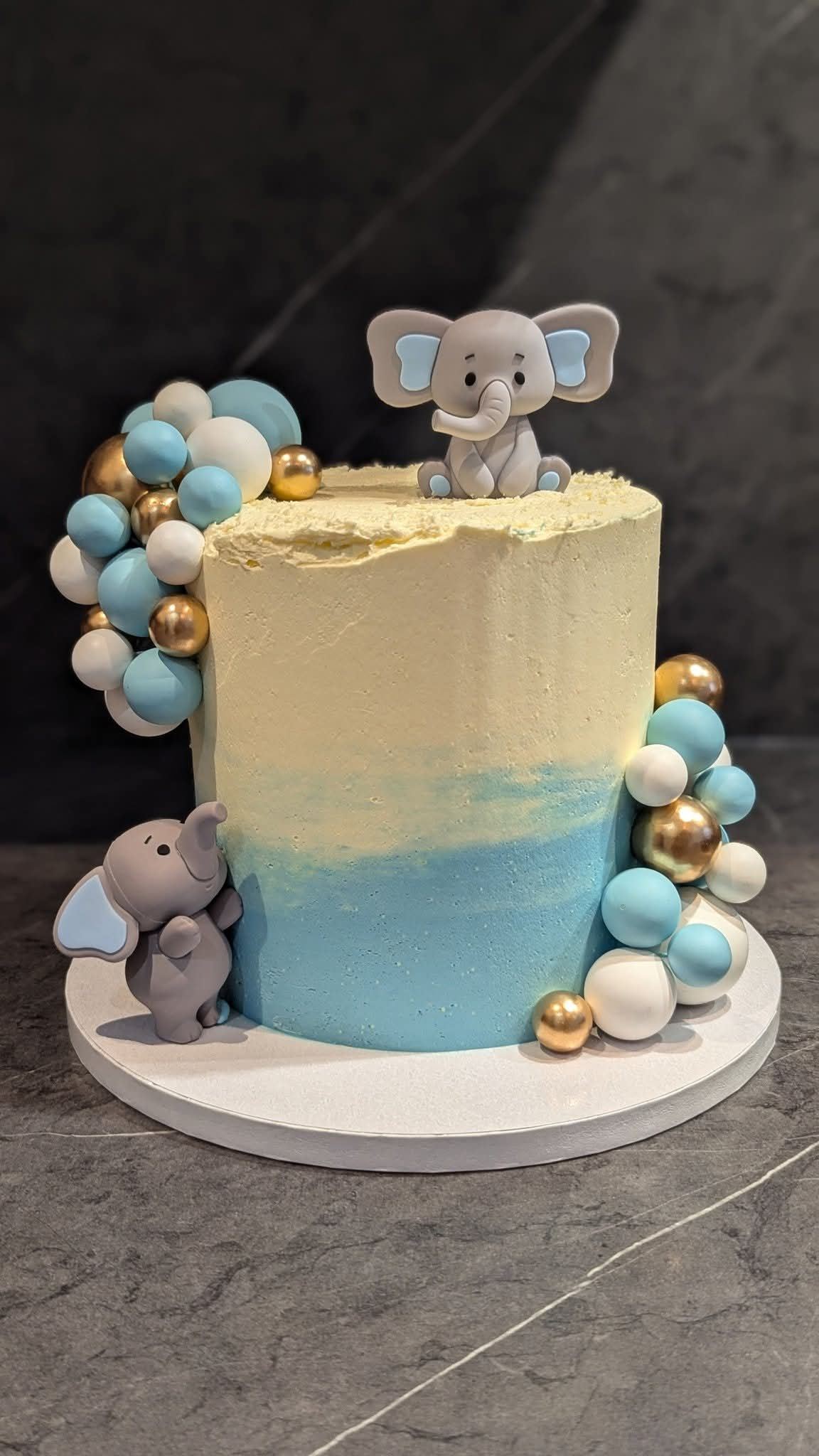 Elephant baby blue celebration cake