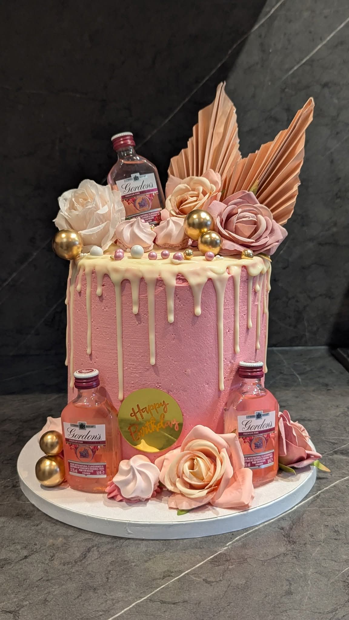 Gordon's Pink Gin drip cake